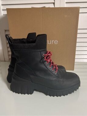 Nurture Black Platform Combat Boots with Red Laces & Green Laces